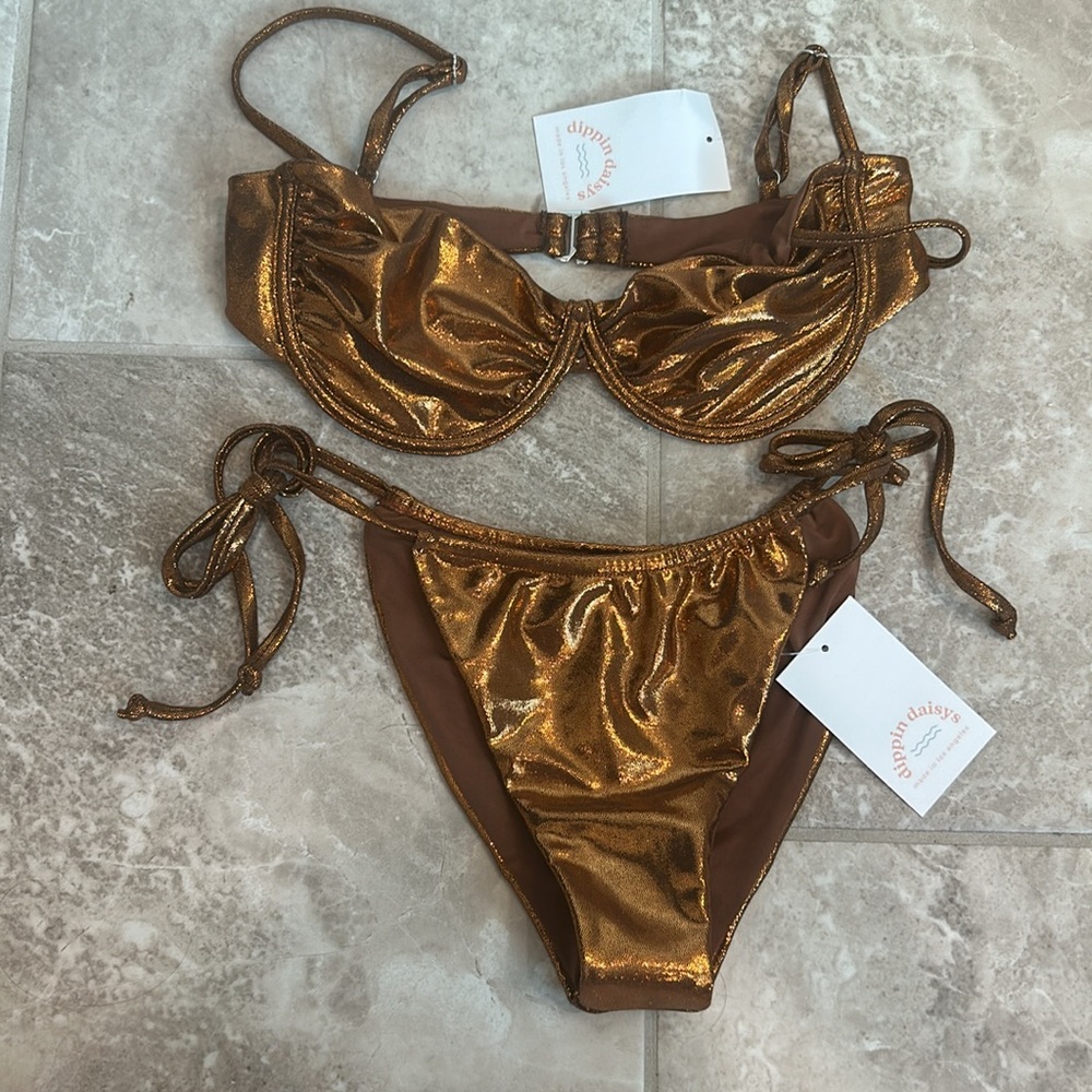 NWT! Paris bikini top and bottom - Gold Rust